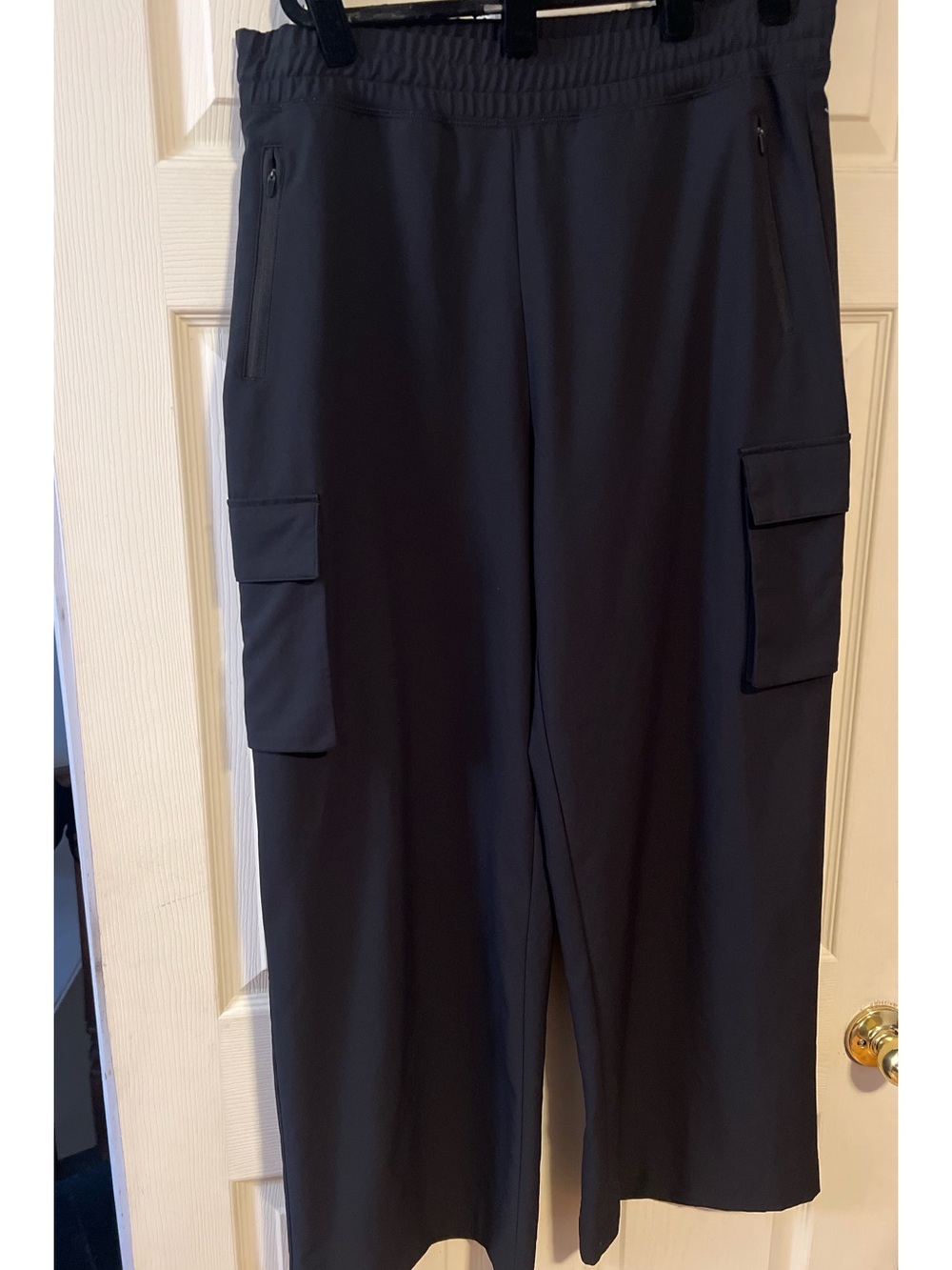 #312 Beyond Yoga High Rise Wide Leg Cargo Pants Black Sz Large Lounge Athleisure